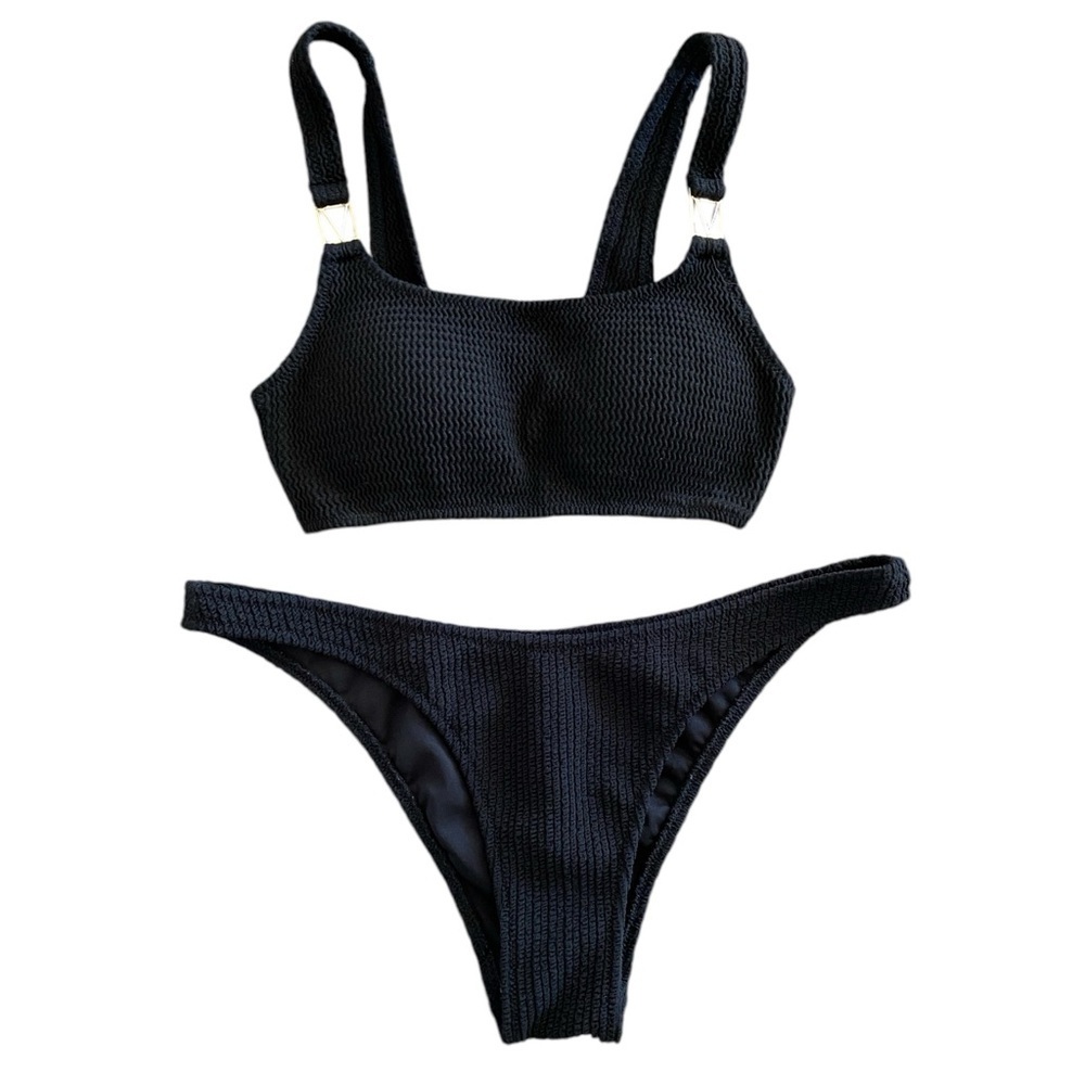 Victoria’s Secret Size S Black Bikini with Gold Metal V accents